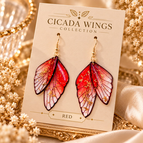 Red cicada wing dangle - red,
