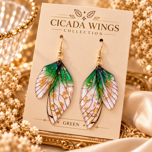 Green cicada wing dangle - green,
